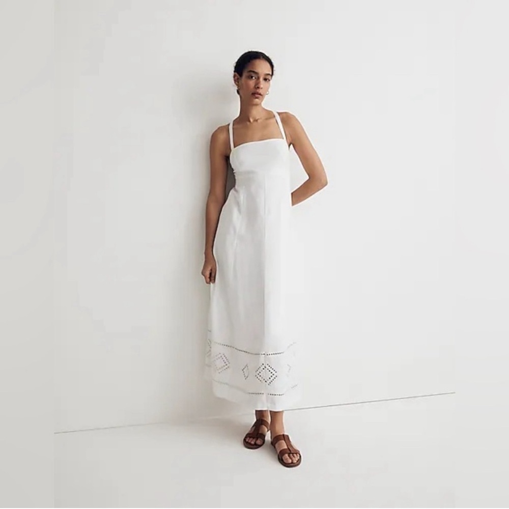 Embroidered Eyelet Tie-back Cami Midi Dress
